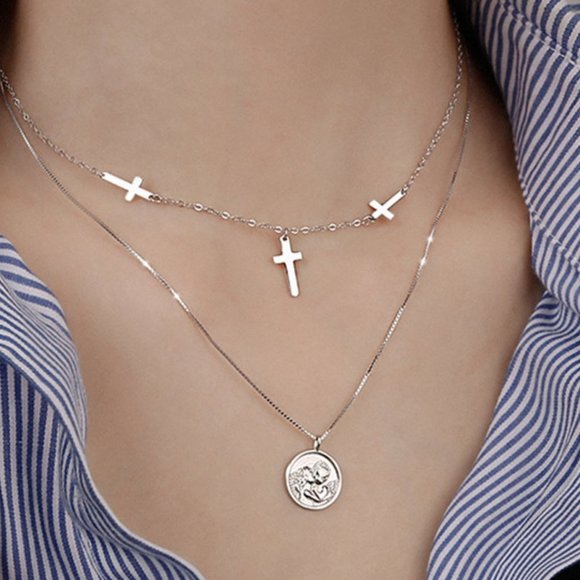 Jewelry - #NEW 925 Sterling Silver Vintage Coin Cross Necklace